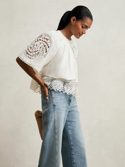 Linen Embroidered Swing Top Ivory | Women