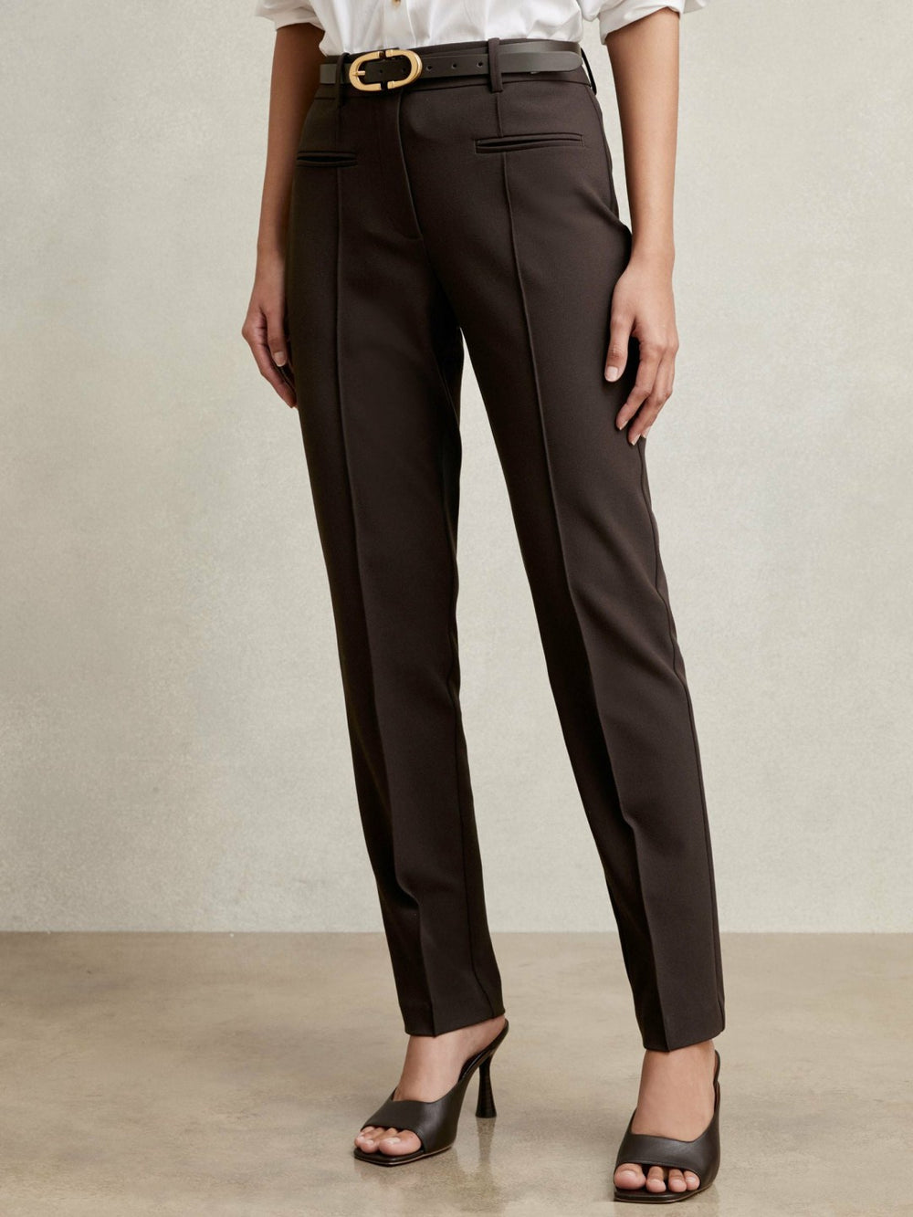 Pintuck Tapered Trousers Chocolate Brown | Women