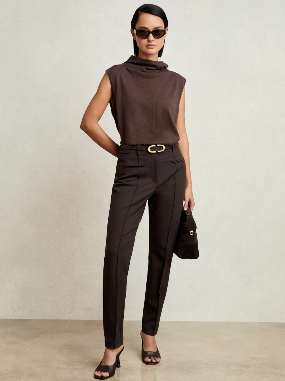 Pintuck Tapered Trousers Chocolate Brown | Women