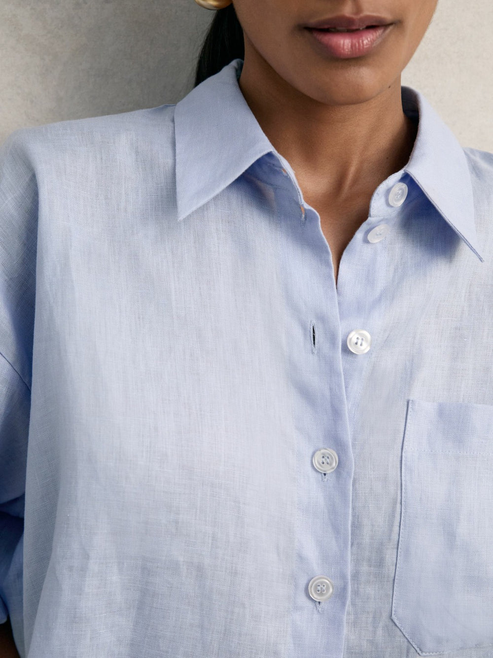 Oversize Linen Cropped Shirt Blue | Women