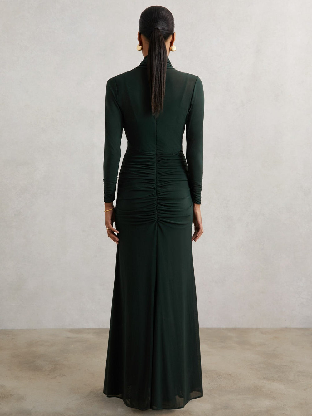 Ruched Long-Sleeve Maxi Dress Dark Green | Women