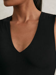 V-Neck Sleeveless Bodysuit Black | Women
