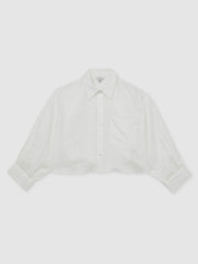 Oversize Linen Cropped Shirt White | Women