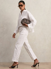 Oversize Linen Cropped Shirt White | Women