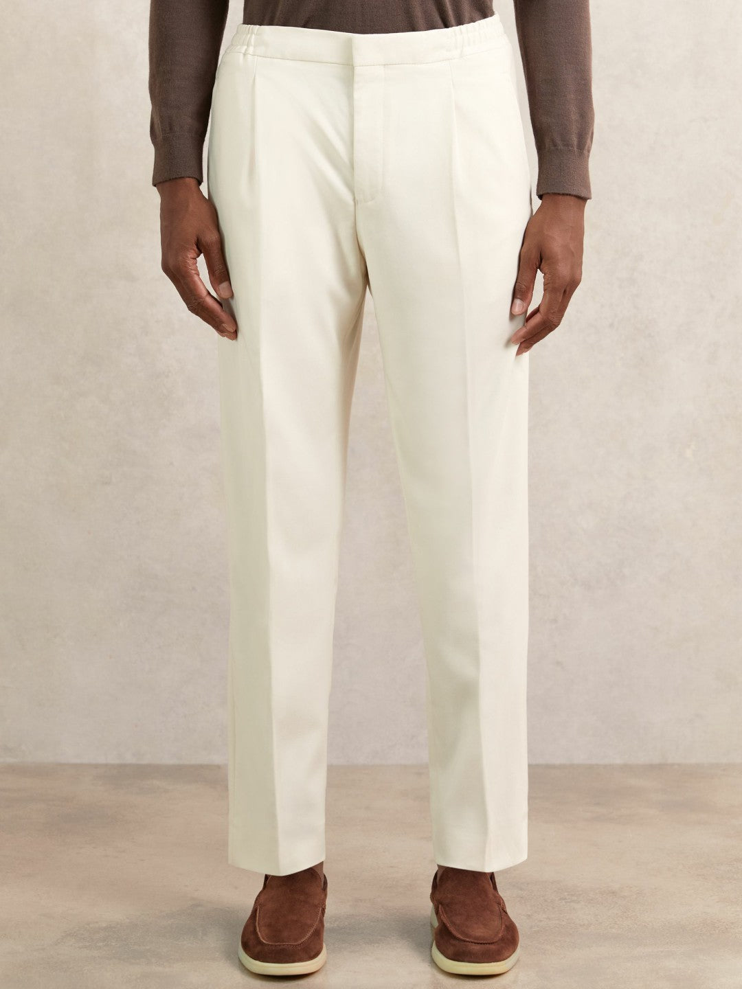 Tapered Drawstring Tailored Trousers Ecru | Men