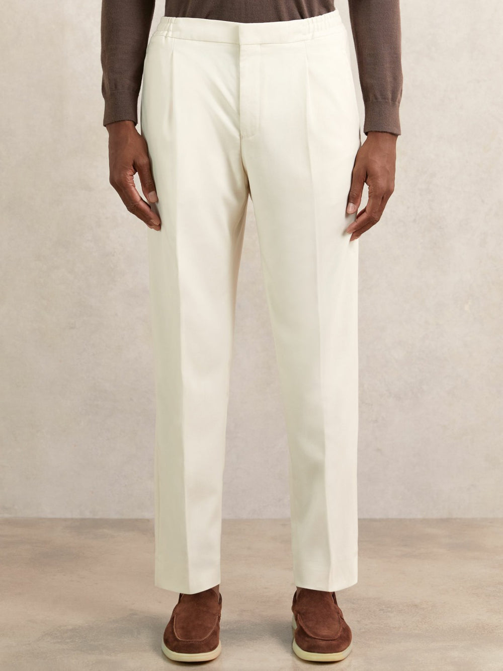 Tapered Drawstring Tailored Trousers Ecru | Men