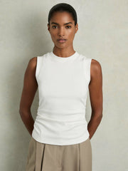Ribbed Ruched Waist Vest White | Women