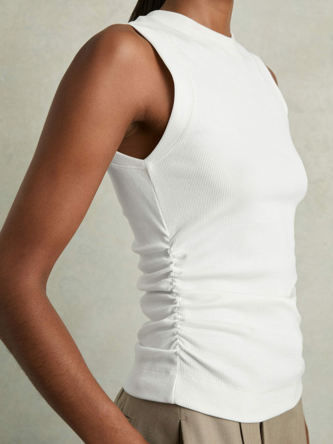 Ribbed Ruched Waist Vest White | Women
