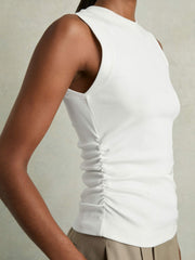 Ribbed Ruched Waist Vest White | Women