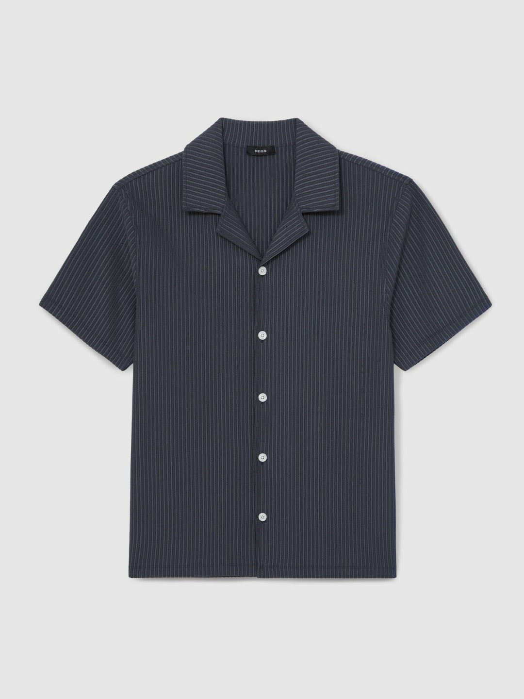 Textured-Stripe Cuban-Collar Shirt Petrol Blue | Men