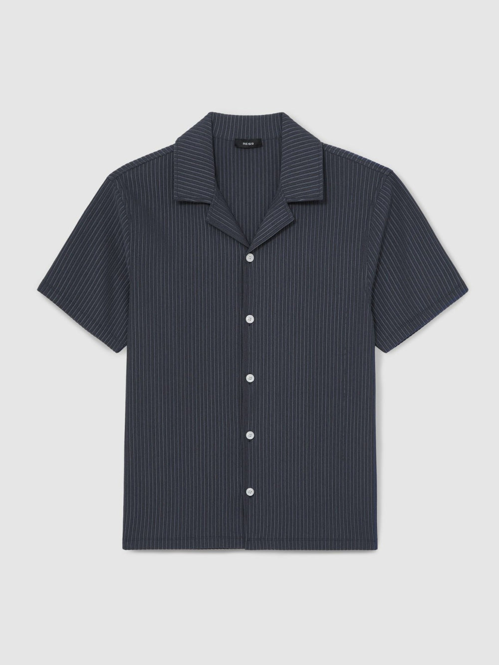 Textured-Stripe Cuban-Collar Shirt Petrol Blue | Men