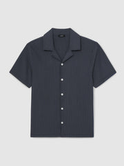 Textured-Stripe Cuban-Collar Shirt Petrol Blue | Men