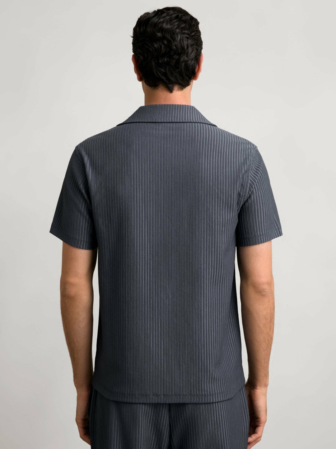Textured-Stripe Cuban-Collar Shirt Petrol Blue | Men