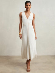 Craft-Stitch Knitted Midi Dress Ivory | Women