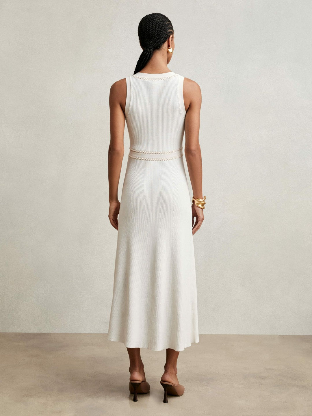 Craft-Stitch Knitted Midi Dress Ivory | Women