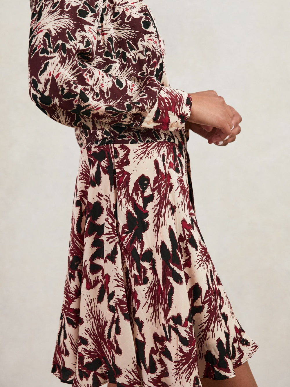 Printed Tie-Waist Flippy Mini Dress Burgundy/Cream | Women