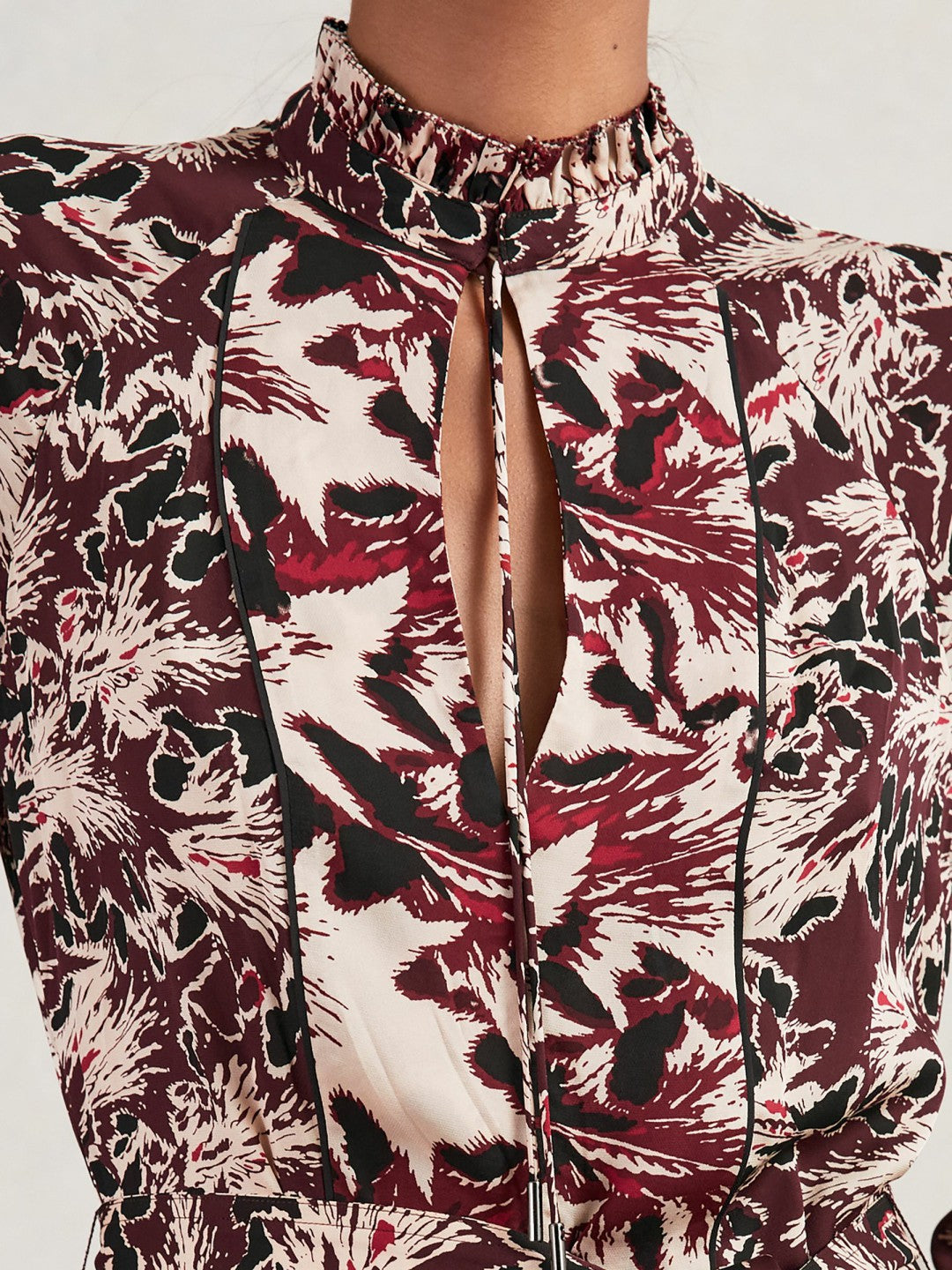 Printed Tie-Waist Flippy Mini Dress Burgundy/Cream | Women