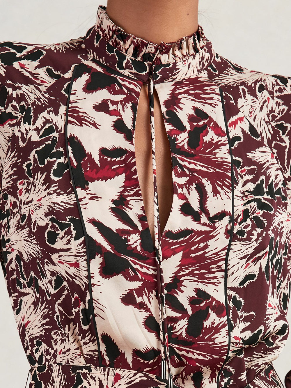 Printed Tie-Waist Flippy Mini Dress Burgundy/Cream | Women