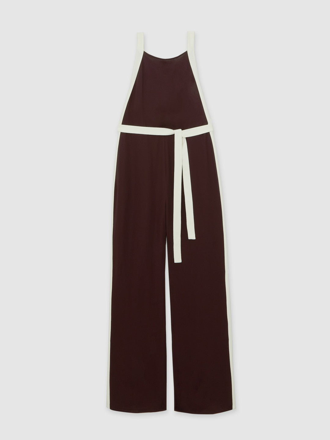 Colourblock Wide Leg Belted Jumpsuit Burgundy/Cream | Women