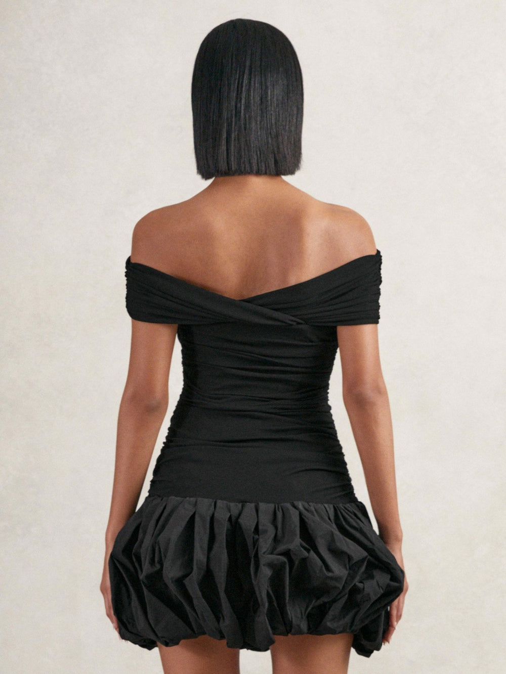 Off-Shoulder Puffball Mini Dress Black | Women