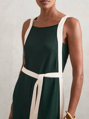 Colourblock Wide Leg Belted Jumpsuit Dark Green/Cream | Women