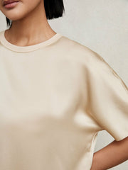 Silk Short-Sleeve Top Champagne Neutral | Women