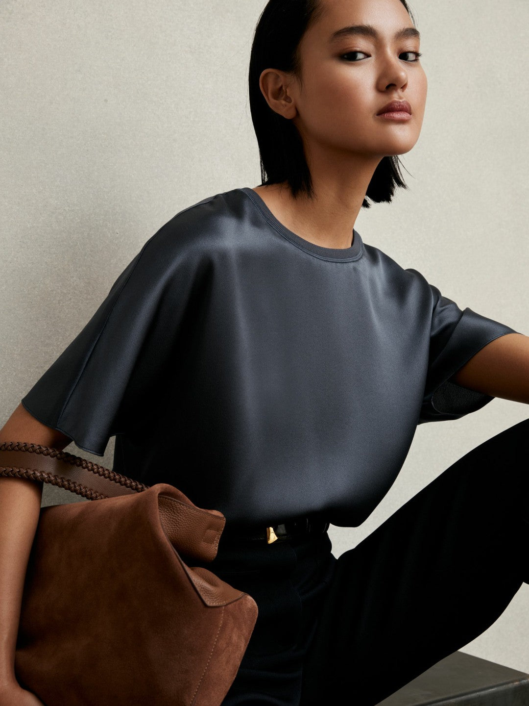 Silk Short-Sleeve Top Blue | Women