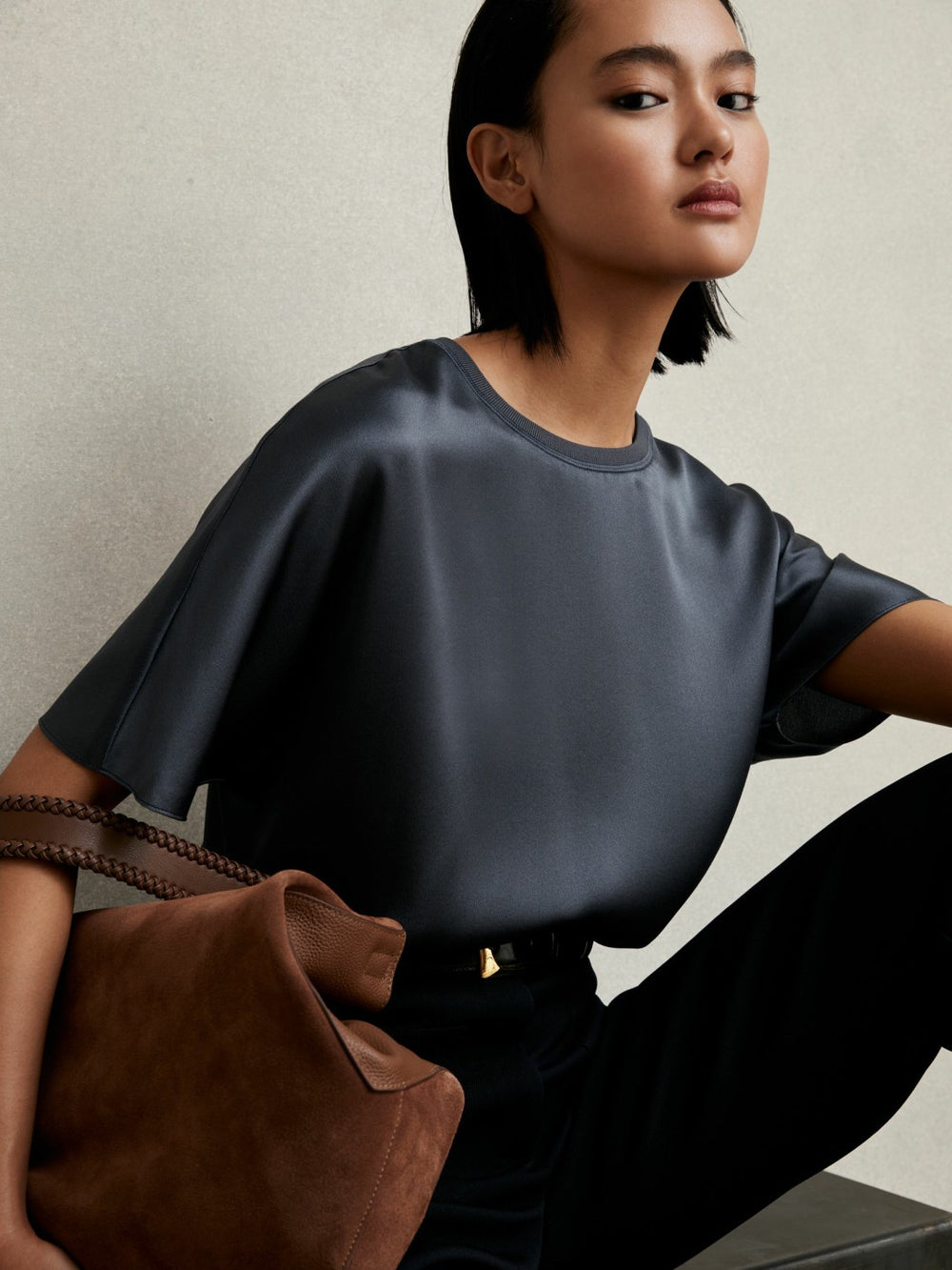 Silk Short-Sleeve Top Blue | Women