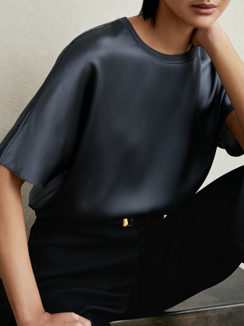 Silk Short-Sleeve Top Blue | Women