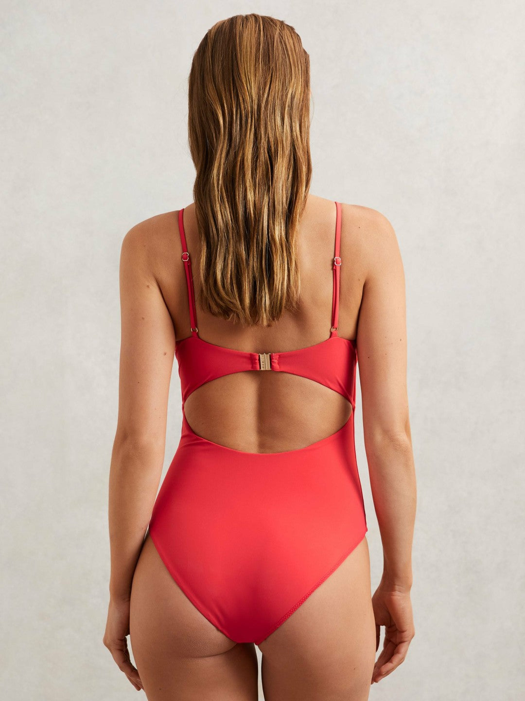 Hardware-Strap Cut-Out Swimsuit Coral Red | Women
