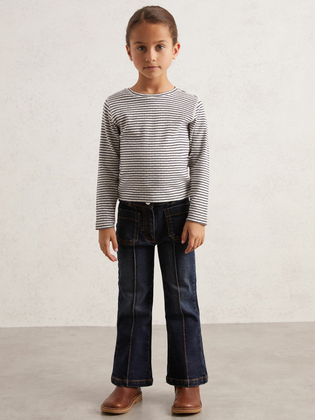 3-9 yrs Cotton Pointelle Long Sleeve Top Navy/White | Children & Baby