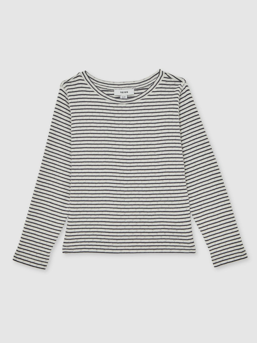 9-13 yrs Cotton Pointelle Long Sleeve Top Navy/White | Children & Baby