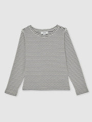 9-13 yrs Cotton Pointelle Long Sleeve Top Navy/White | Children & Baby