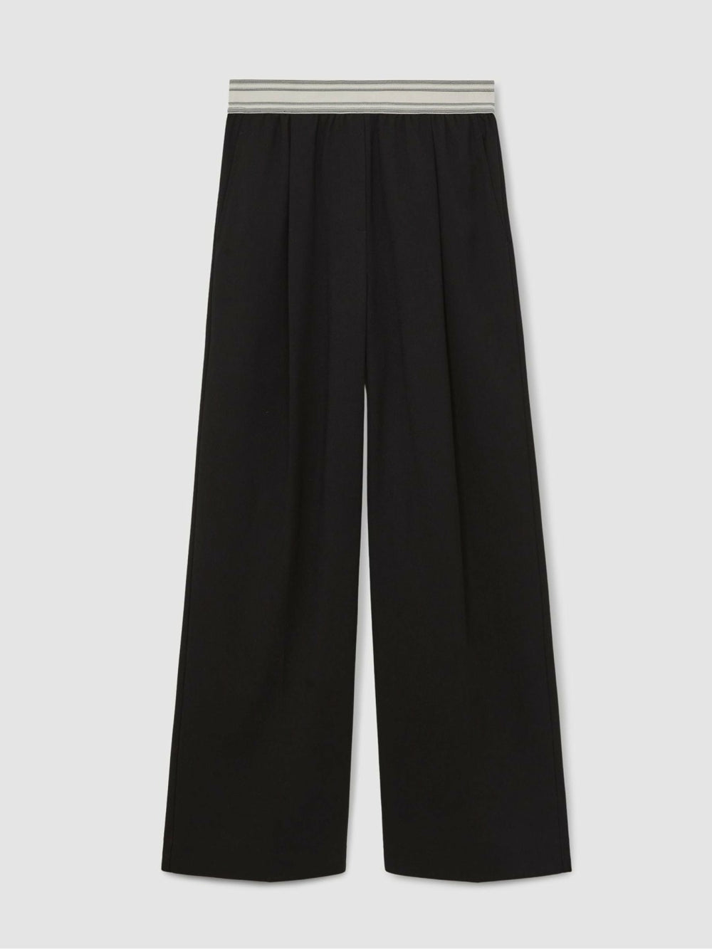 Petite Wide-Leg Contrast-Waistband Trousers Black | Women