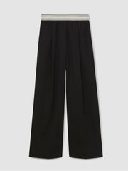 Wide-Leg Contrast-Waistband Trousers Black | Women