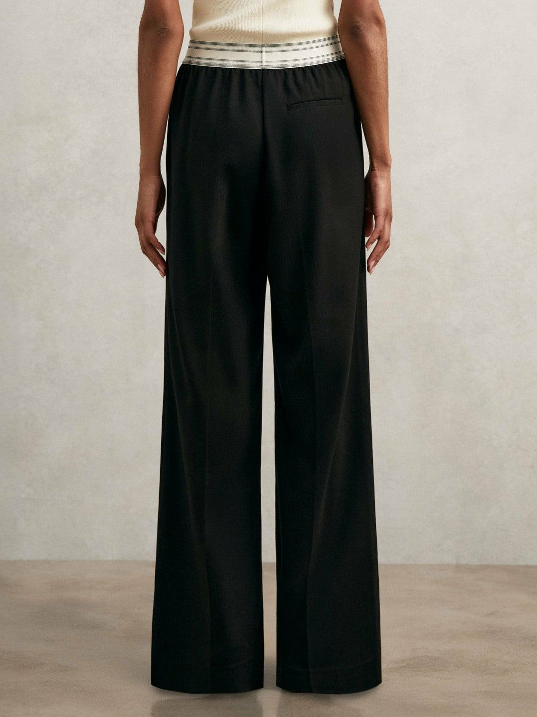 Wide-Leg Contrast-Waistband Trousers Black | Women