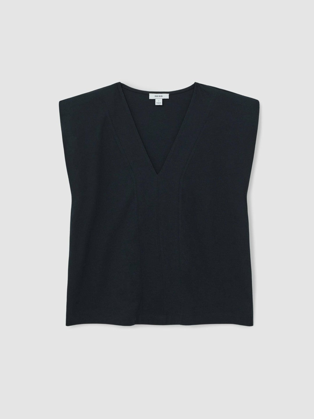 Cotton Shoulder-Pad V-Neck Top Navy | Women