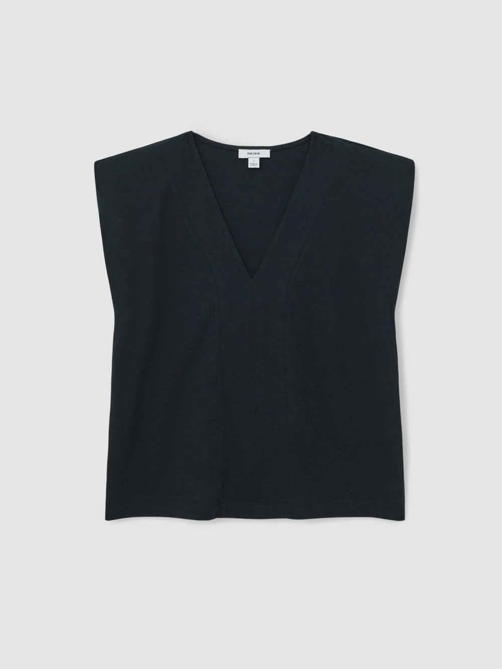 Cotton Shoulder-Pad V-Neck Top Navy | Women
