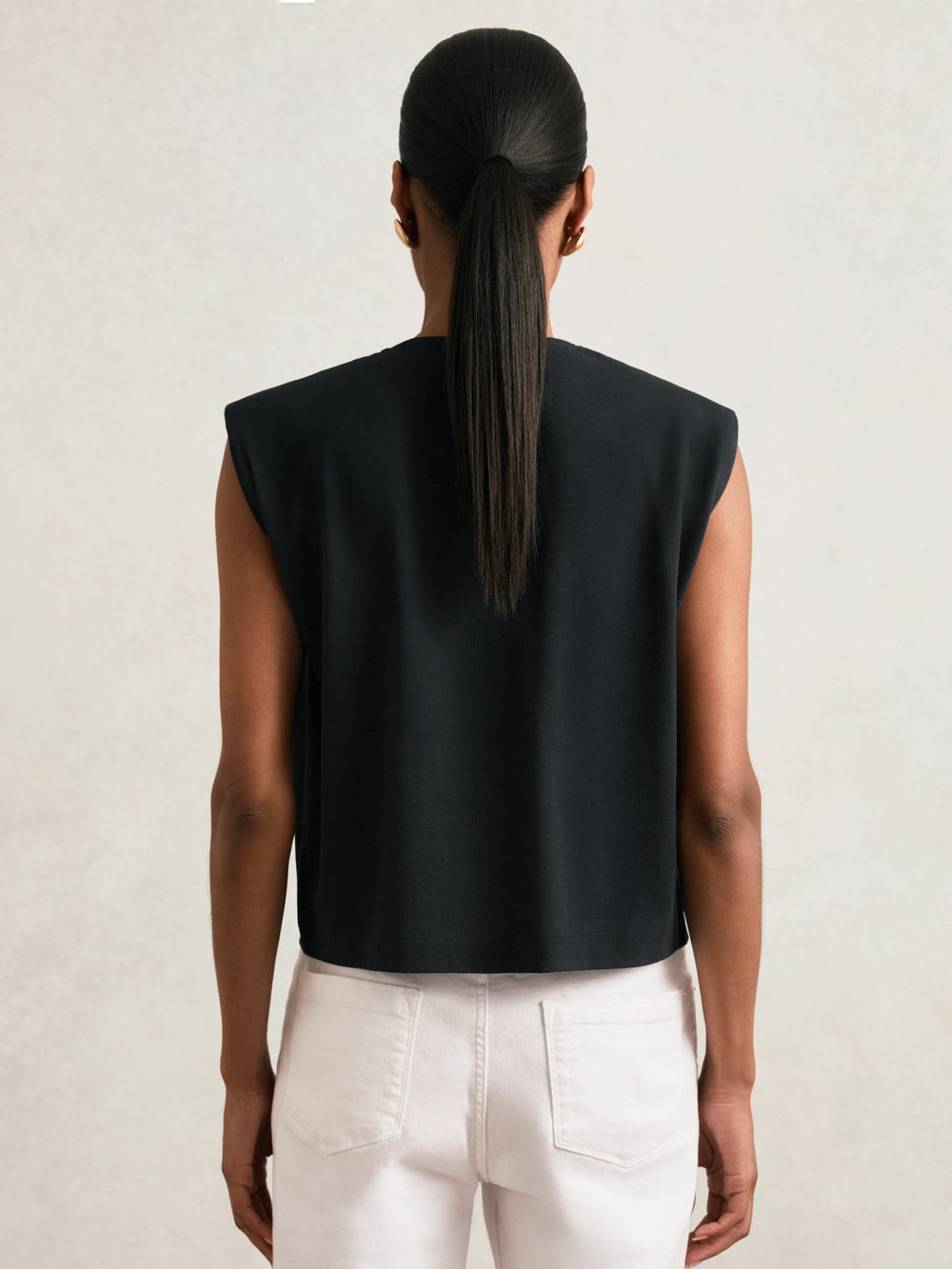 Cotton Shoulder-Pad V-Neck Top Navy | Women