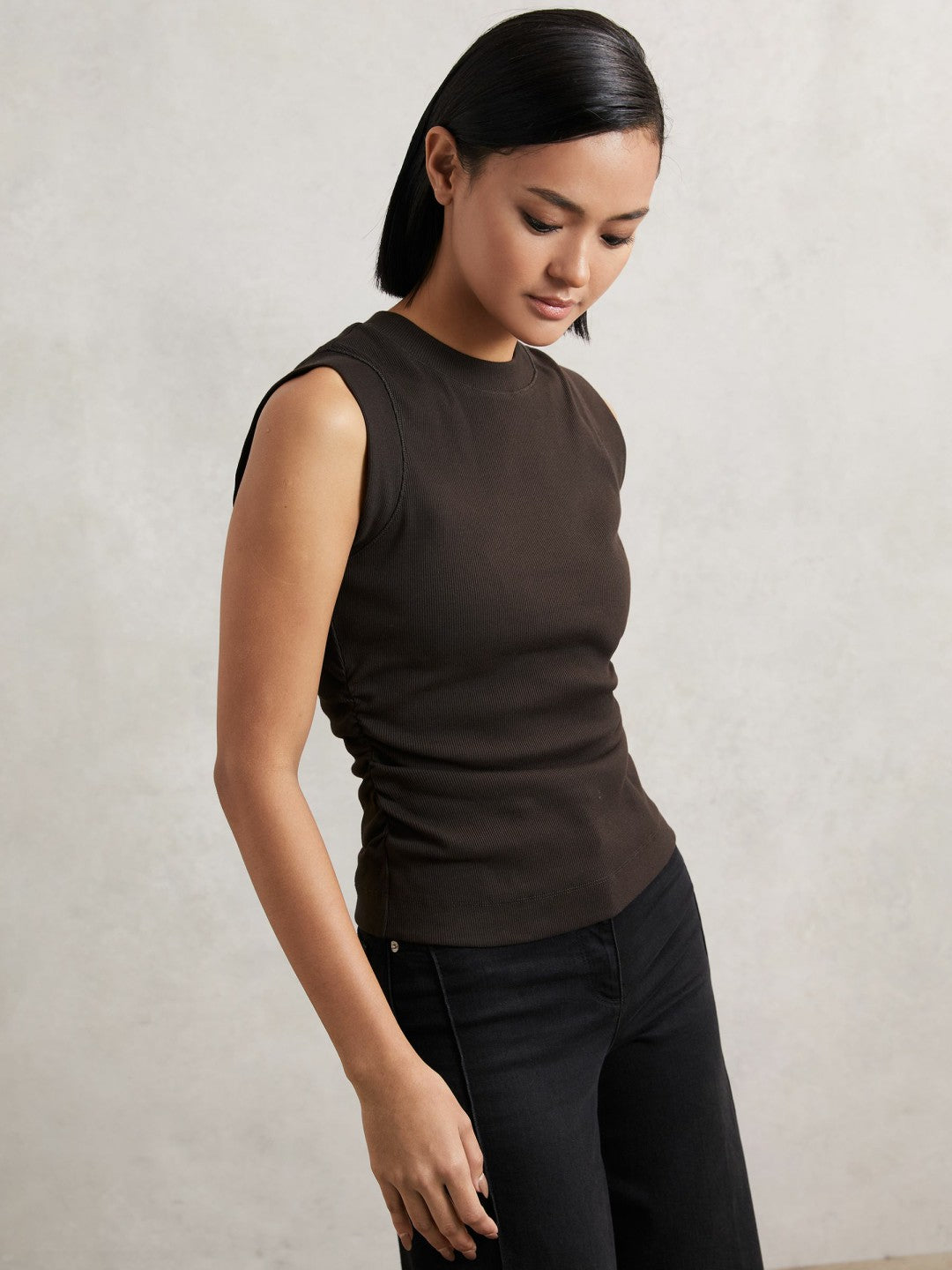 Ribbed Ruched Waist Vest Chocolate | Women