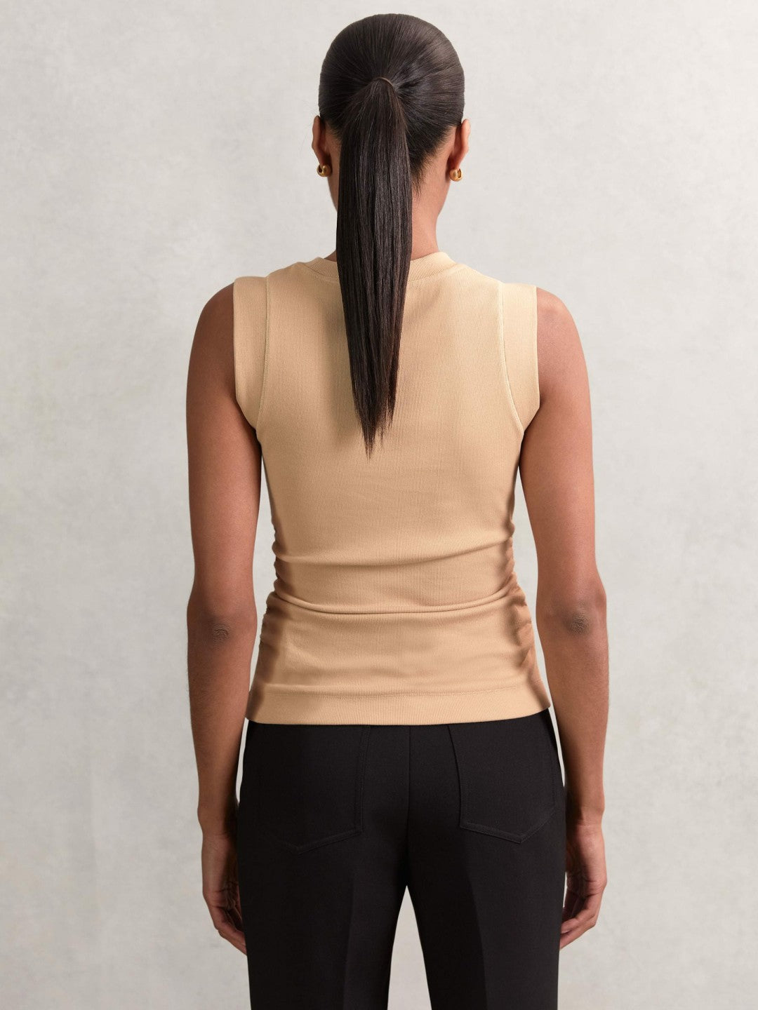 Fine-Rib Ruched Vest Top Camel | Women