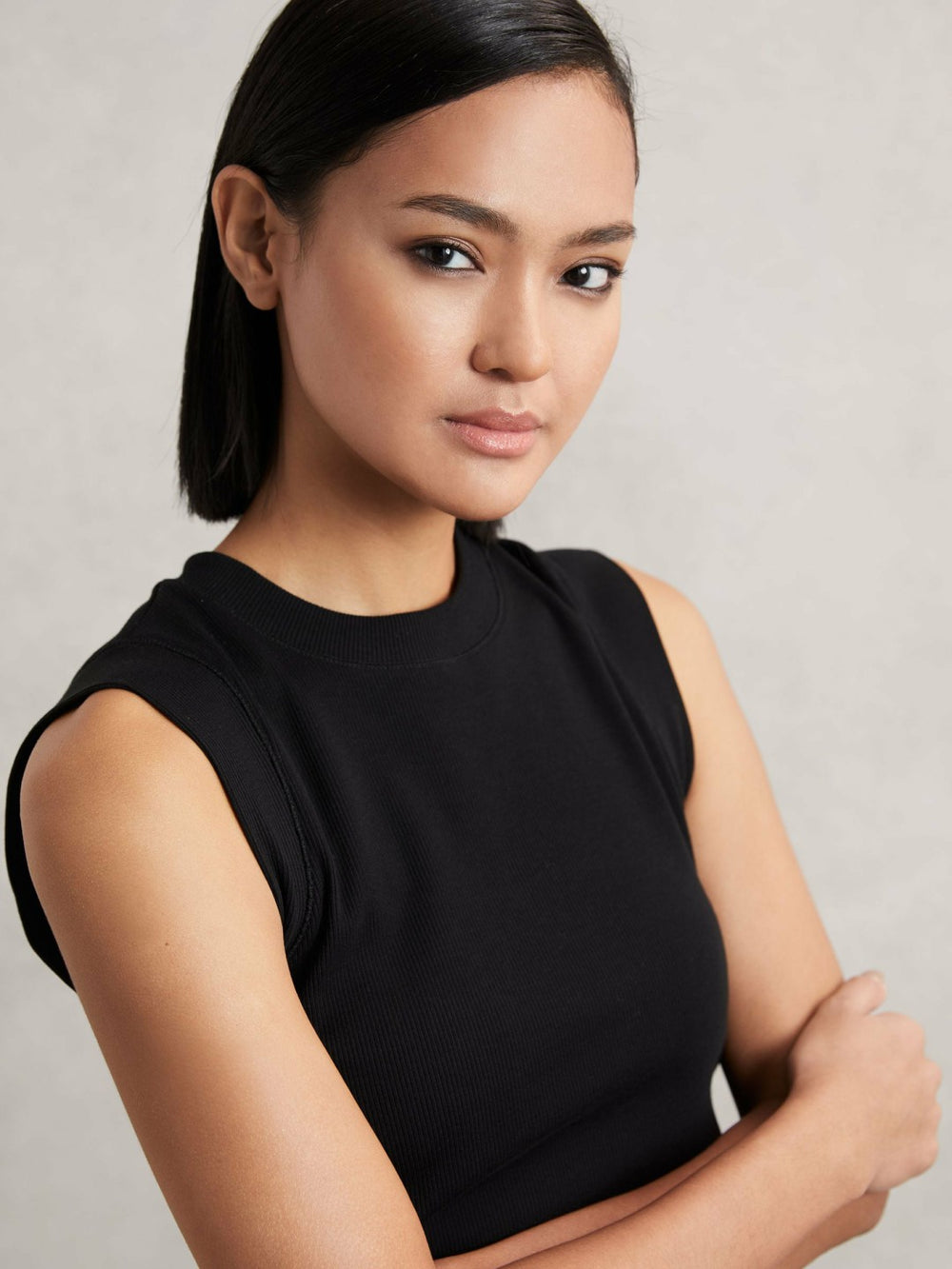 Ribbed Ruched Waist Vest Black | Women