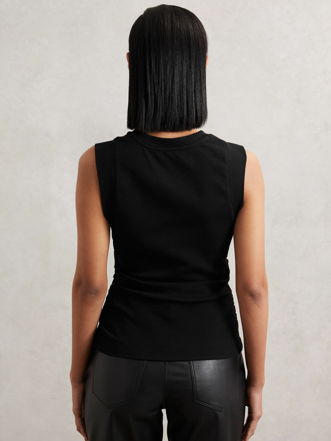 Ribbed Ruched Waist Vest Black | Women