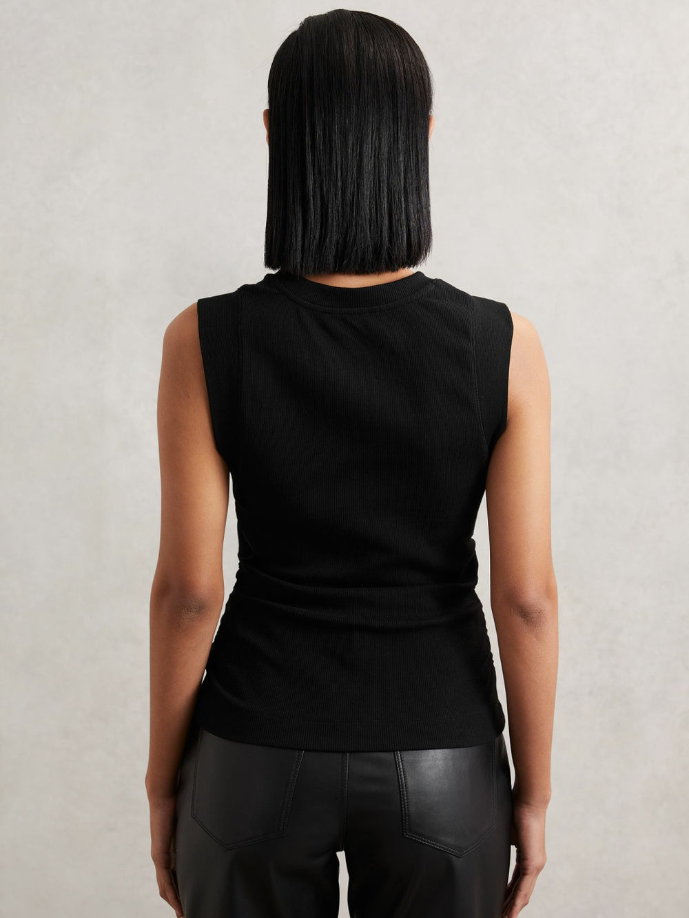 Ribbed Ruched Waist Vest Black | Women