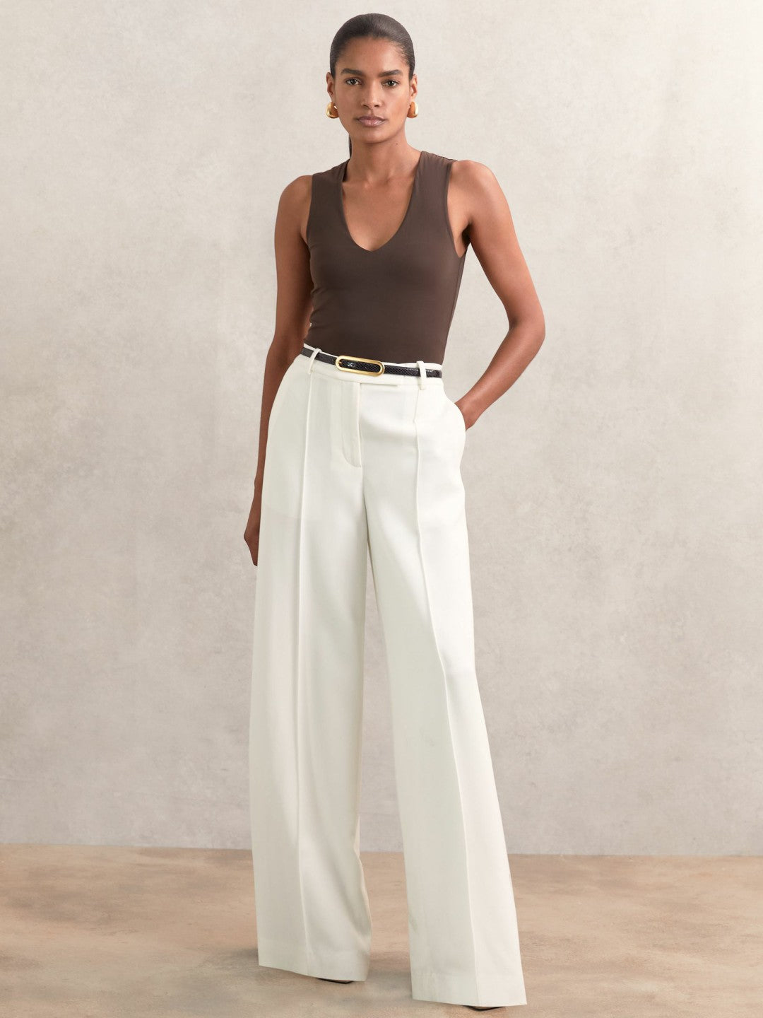 Leather Elongated-Buckle Skinny Belt Black | Women