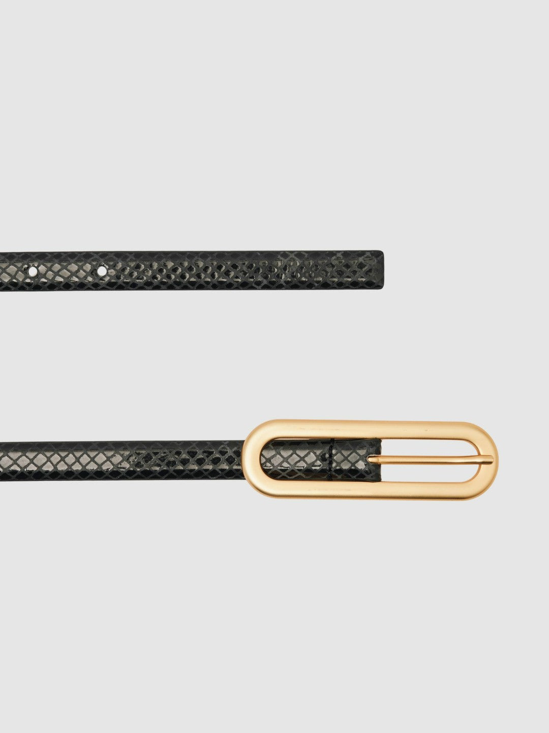 Leather Elongated-Buckle Skinny Belt Black | Women
