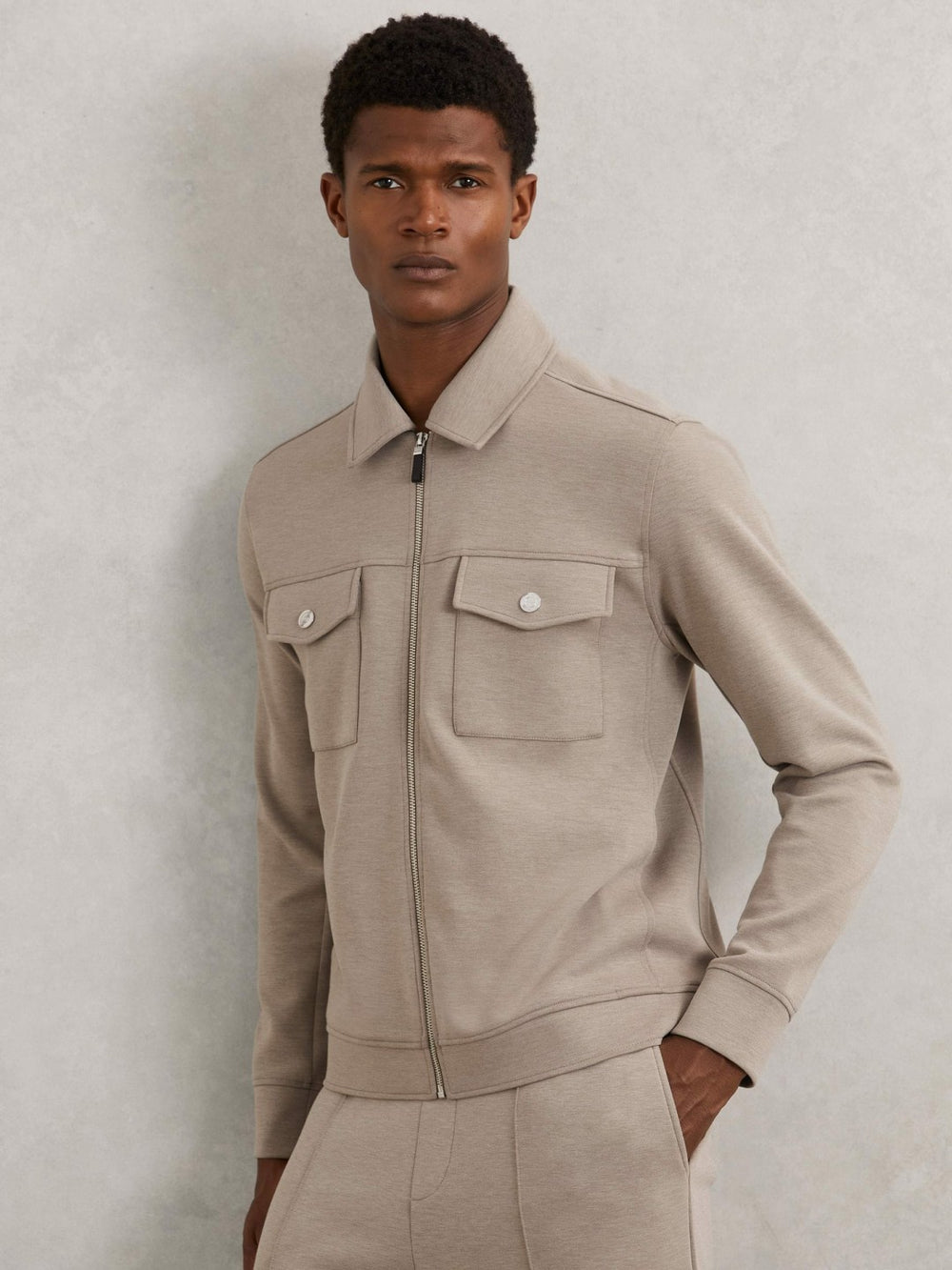 Interlock Jersey Zip-Through Jacket Taupe Brown | Men