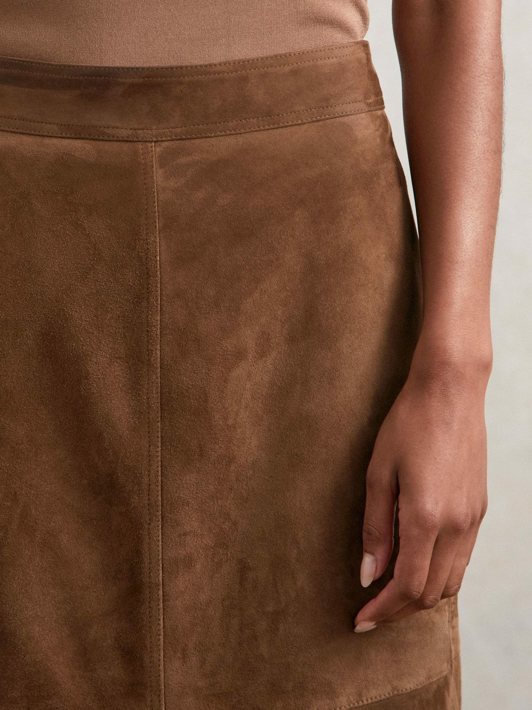 Suede Straight-Fit Midi Skirt Tan Brown | Women