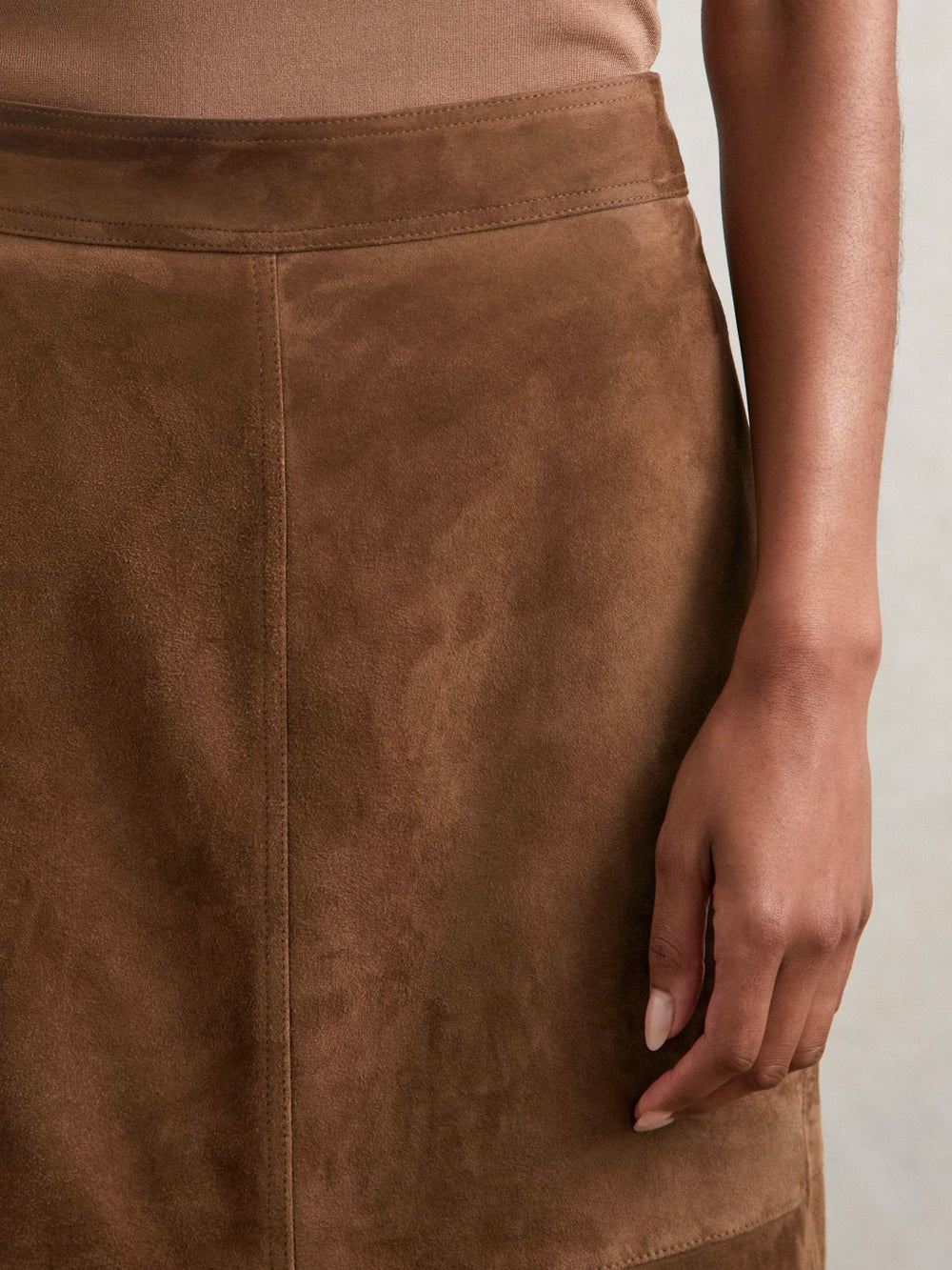 Suede Straight-Fit Midi Skirt Tan Brown | Women