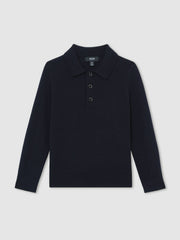 9-13 yrs Merino Wool Long-Sleeve Polo Shirt Navy | Children & Baby